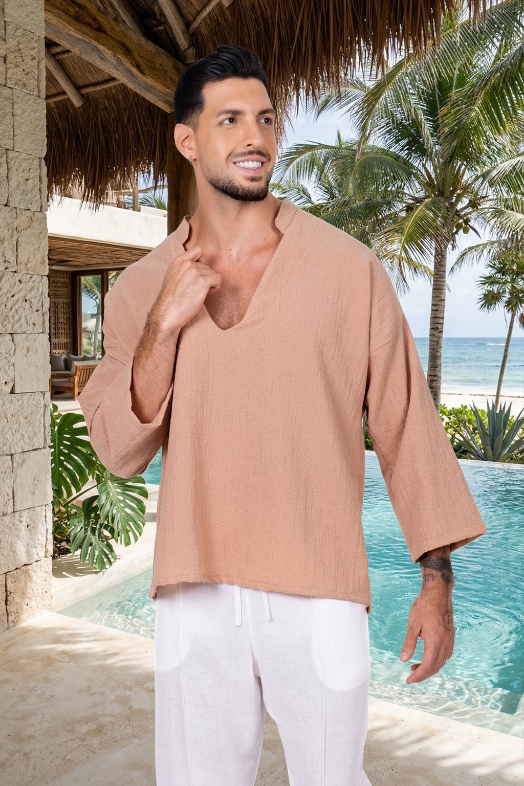 Camisa durazno cuello V manga 3/4 Anaia, foto 6
