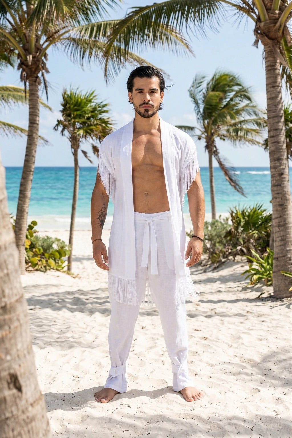 Kimono blanco con flecos Anaia, foto 4
