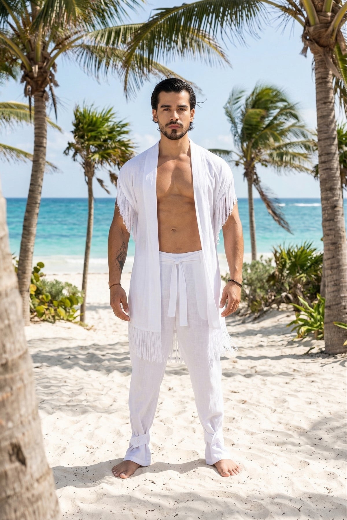 Kimono blanco con flecos Anaia, foto 4