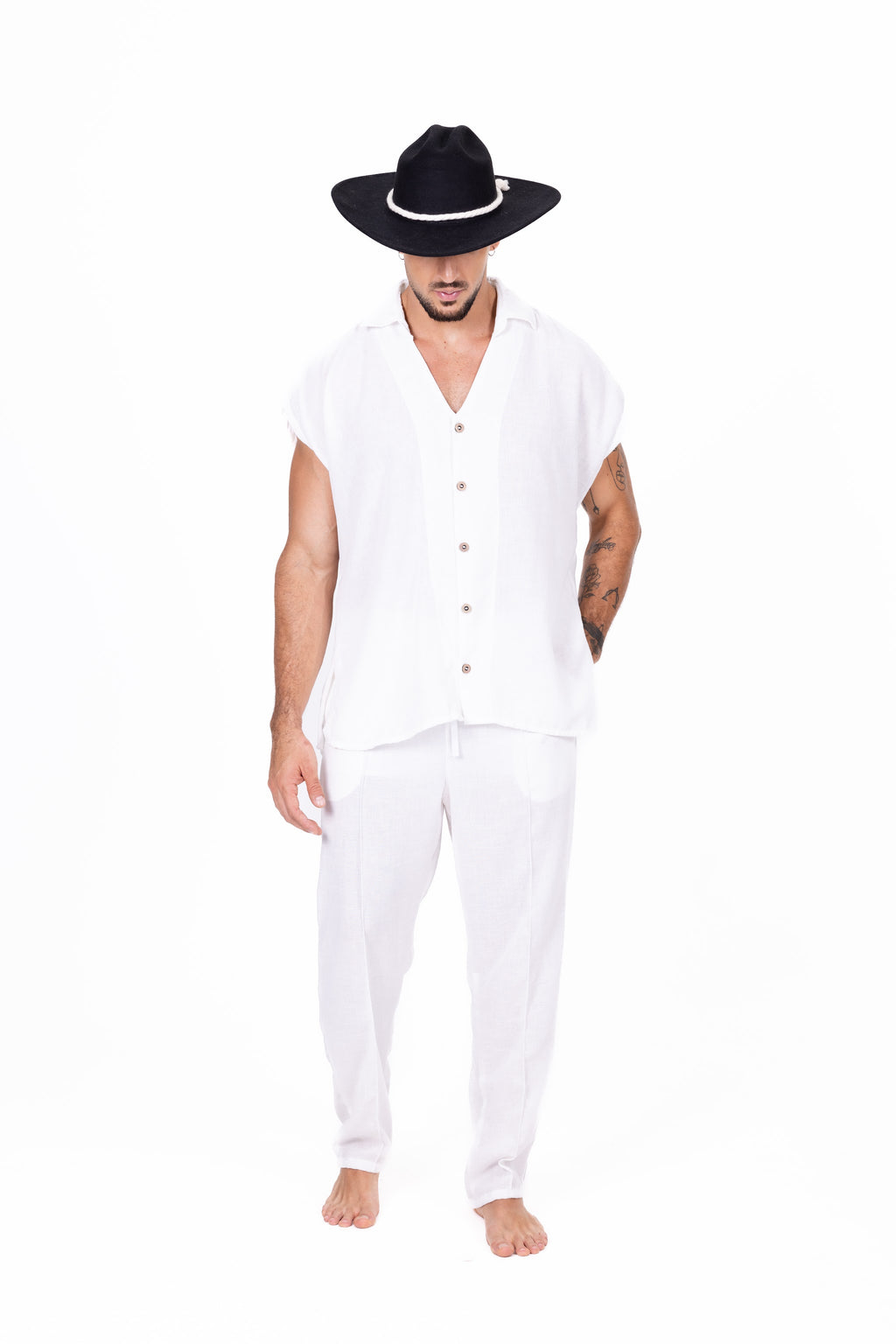 Camisa sin mangas blanca cuello solapa Anaia, foto 3