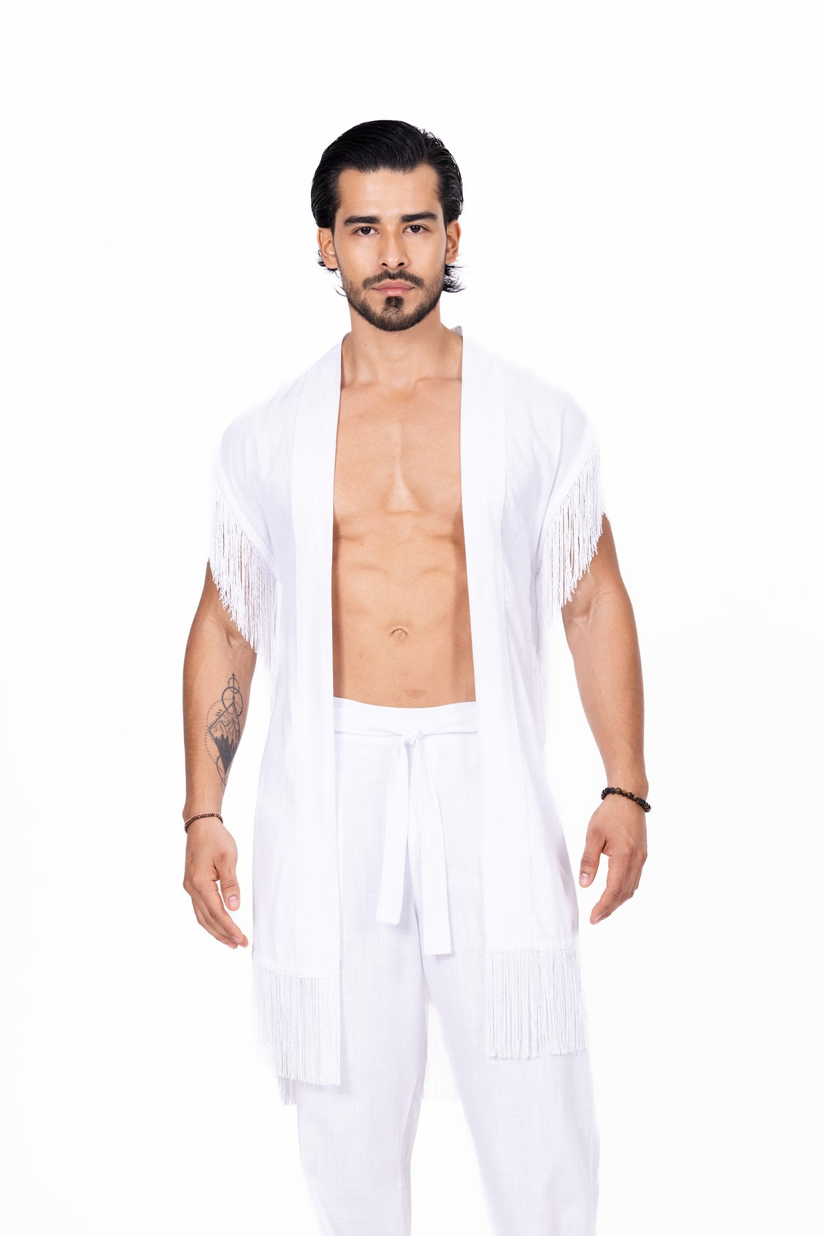 Kimono blanco con flecos Anaia, foto 2