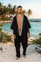 Kimono negro con flecos y ribete bordado Anaia, foto 5