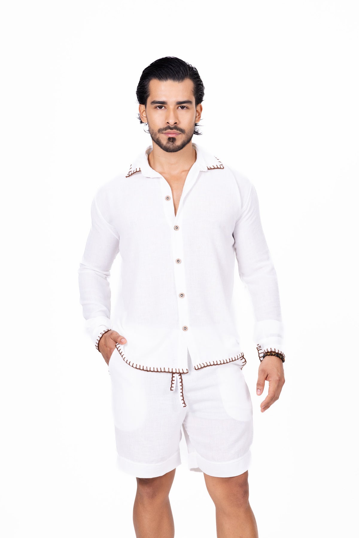 Camisa manga larga blanca con ribete bordado Anaia, foto 1