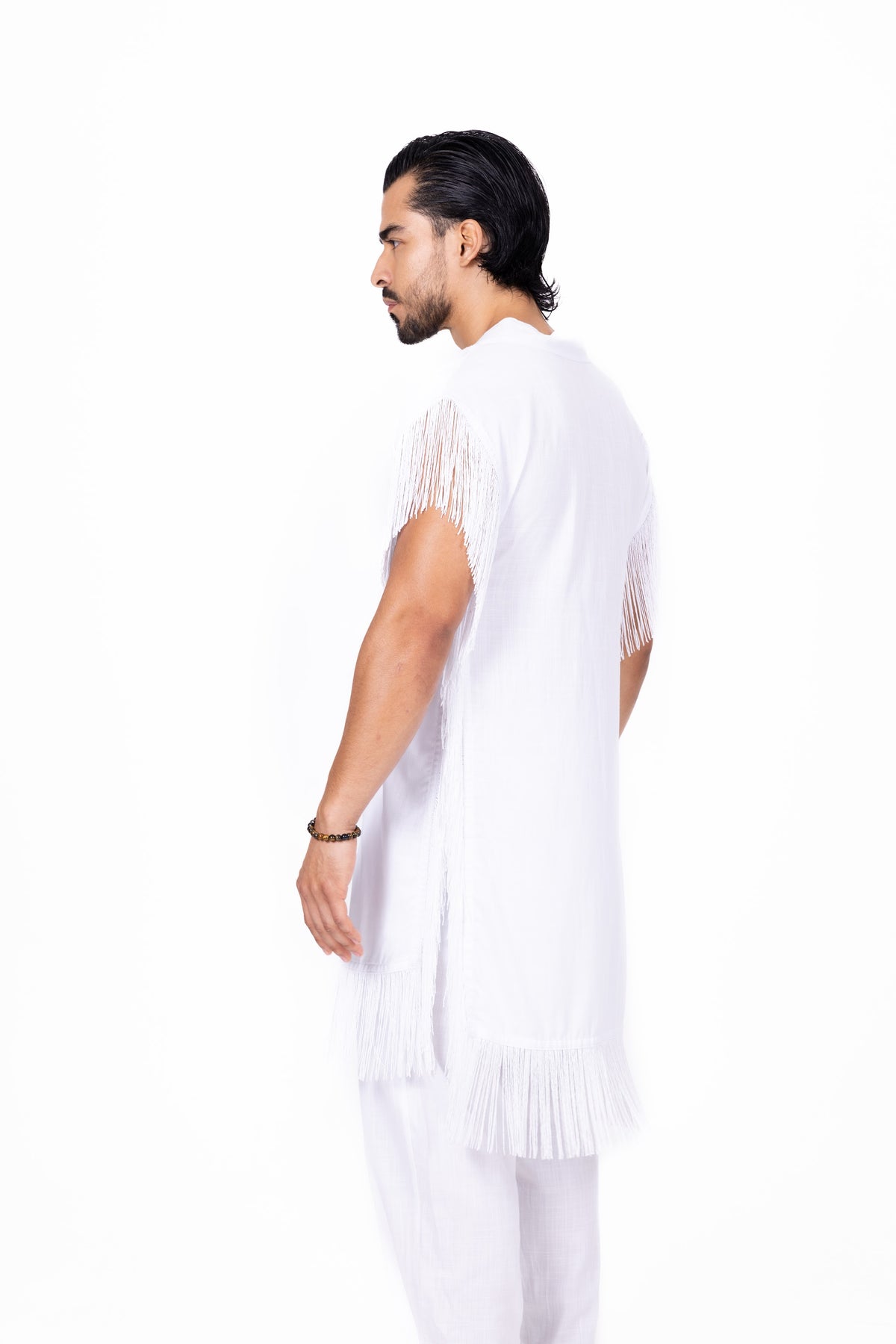 Kimono blanco con flecos Anaia, foto 3