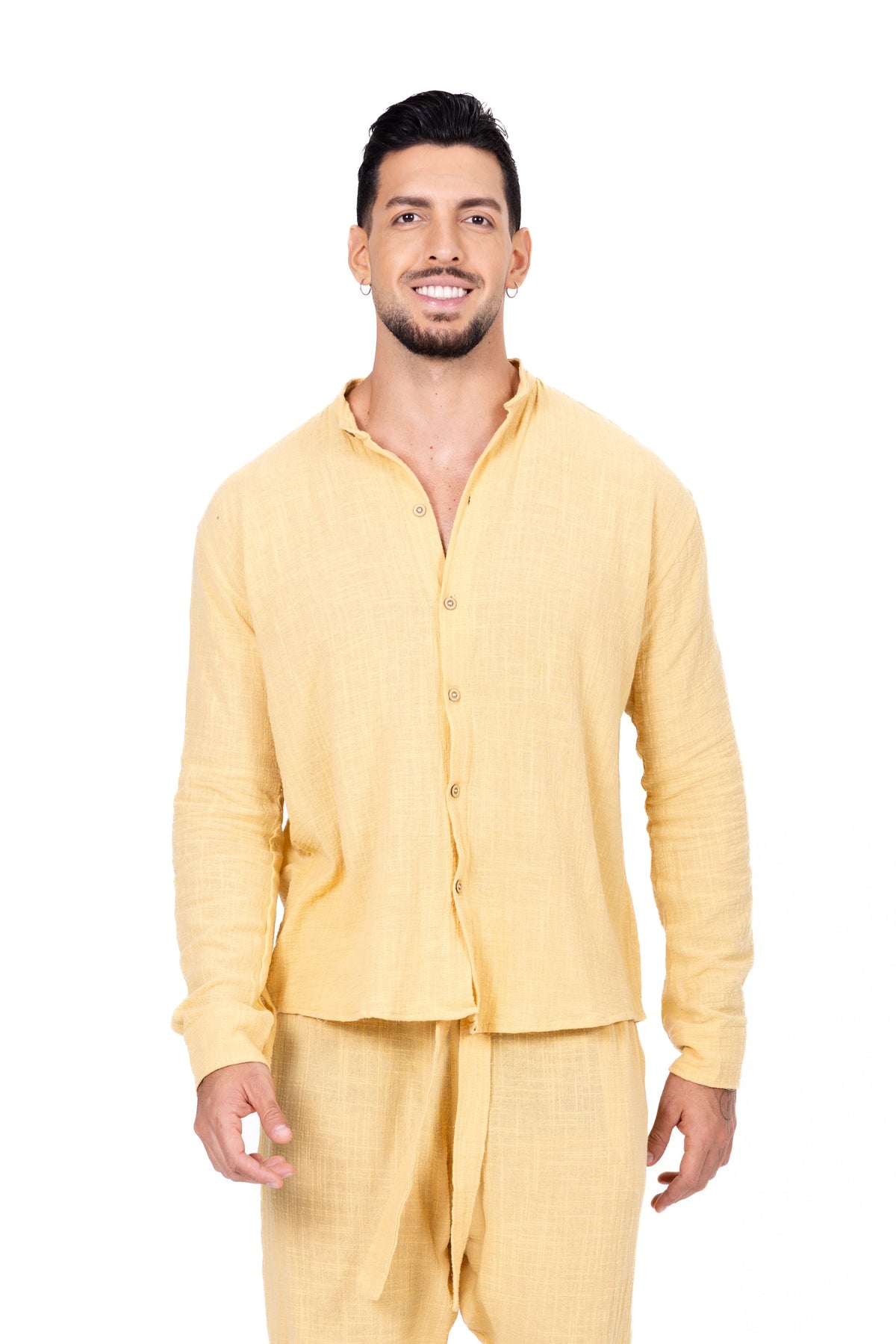 Camisa manga larga cuello mao amarilla Anaia, foto 3