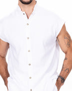 Detalle Camisa sin mangas cuello mao Anaia